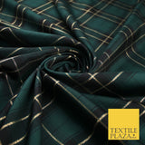 Green Black Rocket Plaid Metallic Check Tartan Dupion Faux Raw Silk Fabric 9645