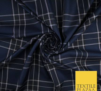 Navy Black Metallic Berg Plaid Check Tartan Dupion Faux Raw Silk Fabric 9646