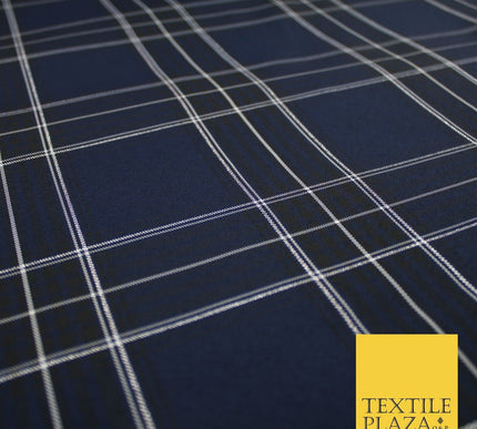 Navy Black Metallic Berg Plaid Check Tartan Dupion Faux Raw Silk Fabric 9646