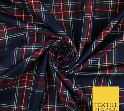Navy Red Ashton Plaid Check Tartan Dupion Faux Raw Silk Dress Craft Fabric 9648