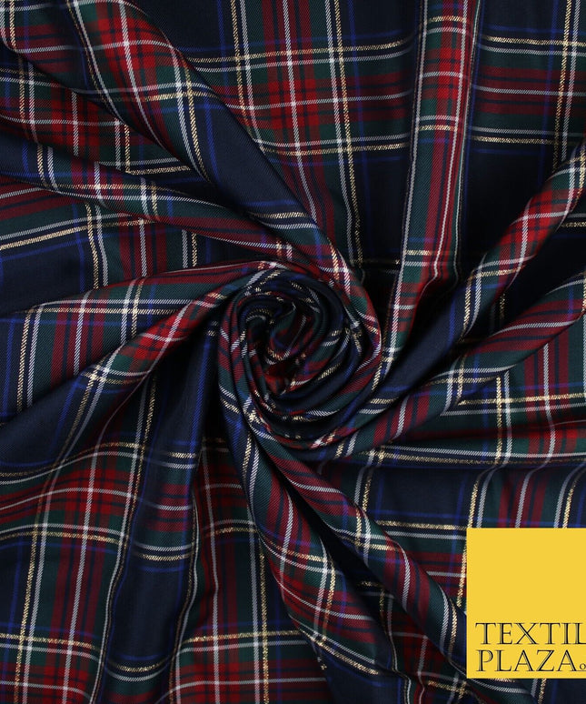 Navy Red Ashton Plaid Check Tartan Dupion Faux Raw Silk Dress Craft Fabric 9648