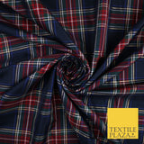 Navy Red Ashton Plaid Check Tartan Dupion Faux Raw Silk Dress Craft Fabric 9648