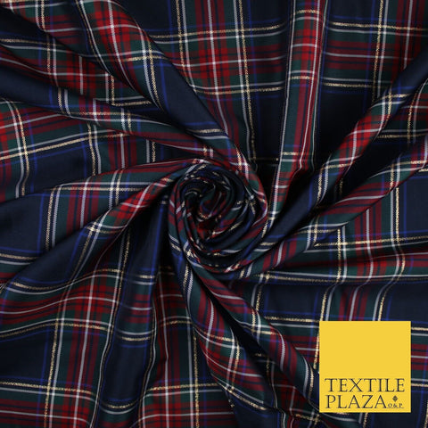Navy Red Ashton Plaid Check Tartan Dupion Faux Raw Silk Dress Craft Fabric 9648