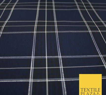 Navy Black Metallic Berg Plaid Check Tartan Dupion Faux Raw Silk Fabric 9646