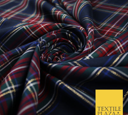 Navy Red Ashton Plaid Check Tartan Dupion Faux Raw Silk Dress Craft Fabric 9648
