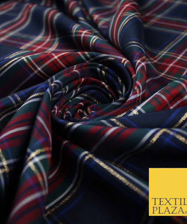 Navy Red Ashton Plaid Check Tartan Dupion Faux Raw Silk Dress Craft Fabric 9648