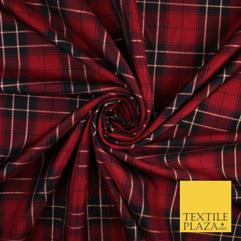 Red / Black Plaid Check Tartan Dupion Faux Raw Silk Dress Craft Fabric 9647