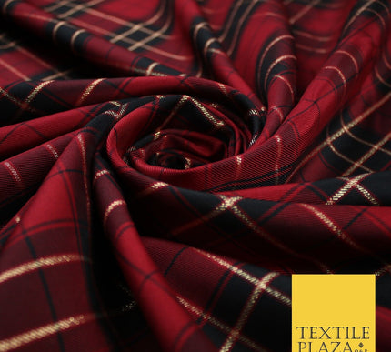 Red / Black Plaid Check Tartan Dupion Faux Raw Silk Dress Craft Fabric 9647