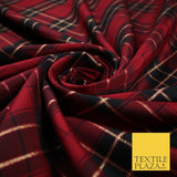 Red / Black Plaid Check Tartan Dupion Faux Raw Silk Dress Craft Fabric 9647