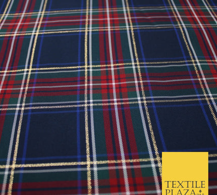 Navy Red Ashton Plaid Check Tartan Dupion Faux Raw Silk Dress Craft Fabric 9648