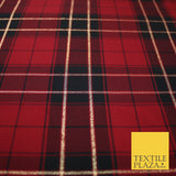 Red / Black Plaid Check Tartan Dupion Faux Raw Silk Dress Craft Fabric 9647