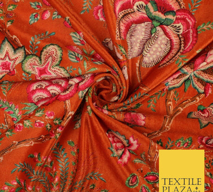 Rust Orange Vintage Floral Printed Micro Velvet Velour Non Stretch Fabric 8821