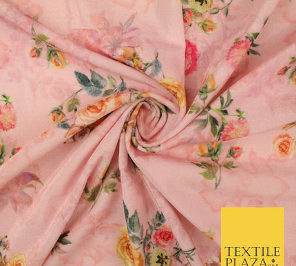 Pink Flower Floral Printed Micro Velvet Velour Non Stretch Fabric 8820