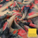 Beige Grey Pink Floral Flower Printed Micro Velvet Velour NonStretch Fabric 8823