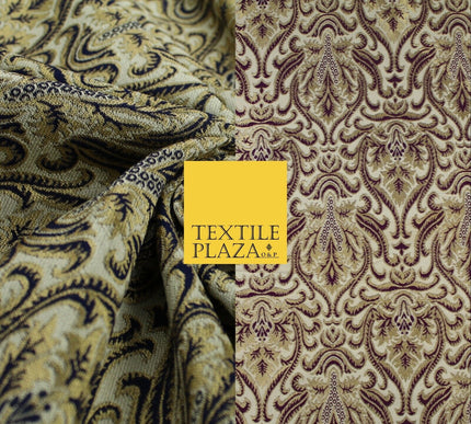Navy Blue / Maroon Ornate Damask Outline Jacquard Brocade Dress Fabric 59" Wide