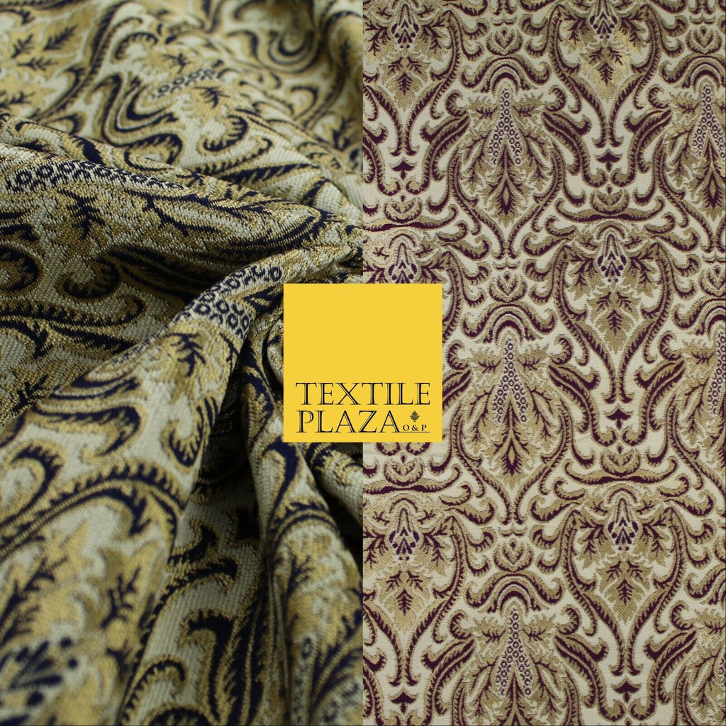 Navy Blue / Maroon Ornate Damask Outline Jacquard Brocade Dress Fabric 59" Wide