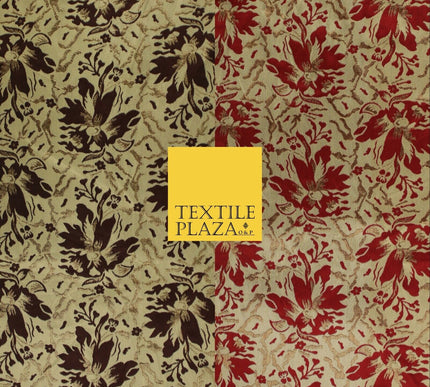 Red / Mahogany Abstract Floral Flowers Jacquard Brocade Dress Fabric 59" Wide