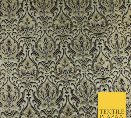 Navy Blue / Maroon Ornate Damask Outline Jacquard Brocade Dress Fabric 59" Wide
