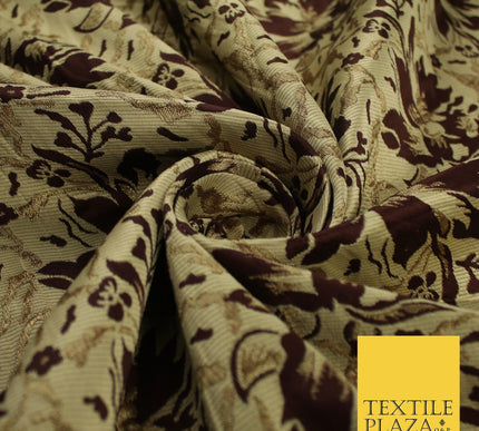 Red / Mahogany Abstract Floral Flowers Jacquard Brocade Dress Fabric 59" Wide