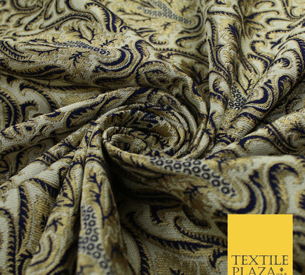 Navy Blue / Maroon Ornate Damask Outline Jacquard Brocade Dress Fabric 59" Wide