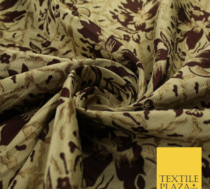 Red / Mahogany Abstract Floral Flowers Jacquard Brocade Dress Fabric 59" Wide
