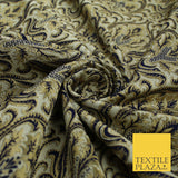 Navy Blue / Maroon Ornate Damask Outline Jacquard Brocade Dress Fabric 59" Wide