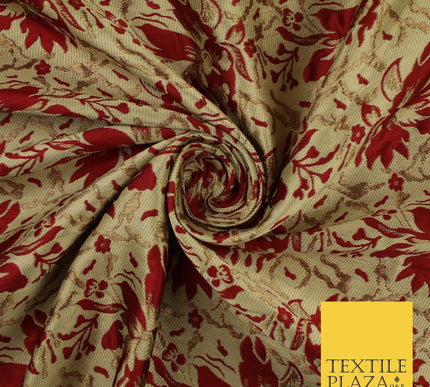 Red / Mahogany Abstract Floral Flowers Jacquard Brocade Dress Fabric 59" Wide