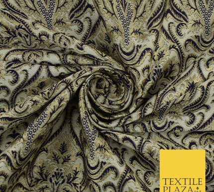 Navy Blue / Maroon Ornate Damask Outline Jacquard Brocade Dress Fabric 59" Wide