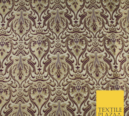 Navy Blue / Maroon Ornate Damask Outline Jacquard Brocade Dress Fabric 59" Wide