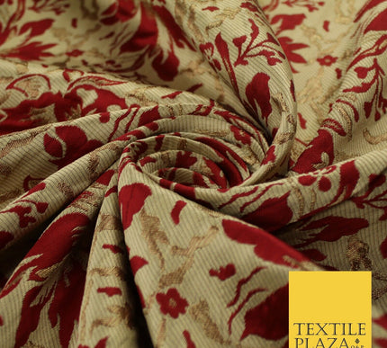 Red / Mahogany Abstract Floral Flowers Jacquard Brocade Dress Fabric 59" Wide