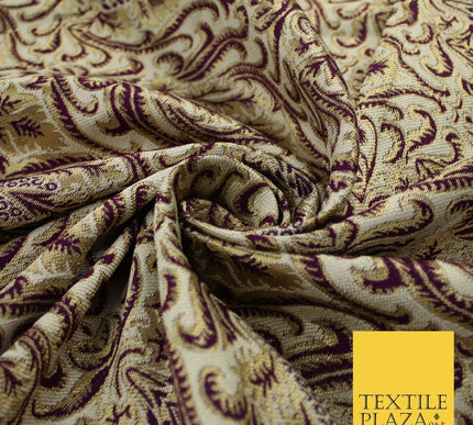 Navy Blue / Maroon Ornate Damask Outline Jacquard Brocade Dress Fabric 59" Wide