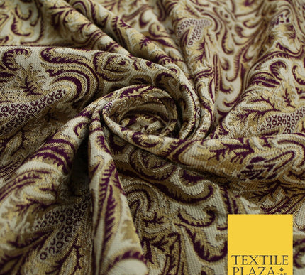Navy Blue / Maroon Ornate Damask Outline Jacquard Brocade Dress Fabric 59" Wide