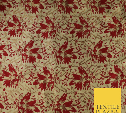 Red / Mahogany Abstract Floral Flowers Jacquard Brocade Dress Fabric 59" Wide