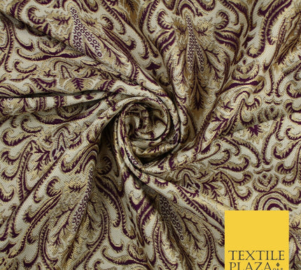 Navy Blue / Maroon Ornate Damask Outline Jacquard Brocade Dress Fabric 59" Wide