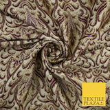 Navy Blue / Maroon Ornate Damask Outline Jacquard Brocade Dress Fabric 59" Wide