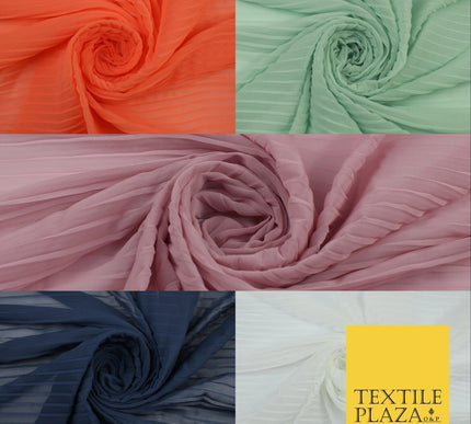 5 COLOURS -  Wide Pleated Plain Plisse Chiffon Georgette Fabric - 58" Wide