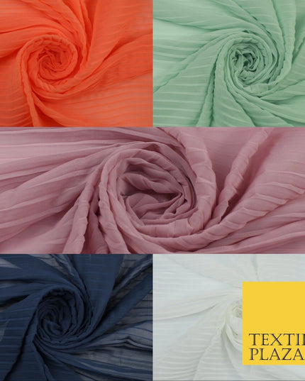 5 COLOURS -  Wide Pleated Plain Plisse Chiffon Georgette Fabric - 58" Wide