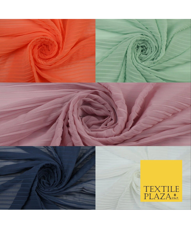 5 COLOURS -  Wide Pleated Plain Plisse Chiffon Georgette Fabric - 58" Wide