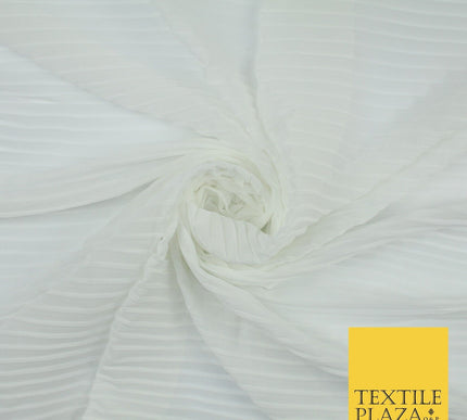 5 COLOURS -  Wide Pleated Plain Plisse Chiffon Georgette Fabric - 58" Wide