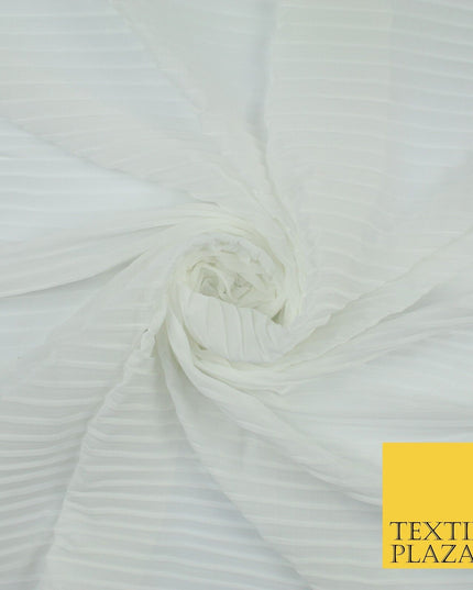 5 COLOURS -  Wide Pleated Plain Plisse Chiffon Georgette Fabric - 58" Wide