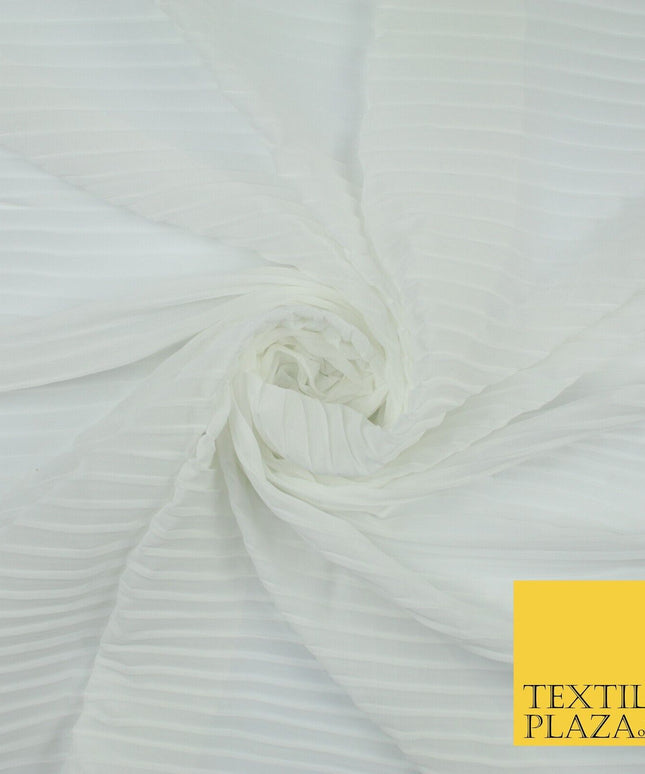 5 COLOURS -  Wide Pleated Plain Plisse Chiffon Georgette Fabric - 58" Wide