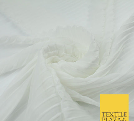 5 COLOURS -  Wide Pleated Plain Plisse Chiffon Georgette Fabric - 58" Wide
