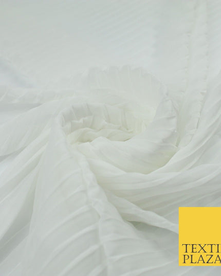 5 COLOURS -  Wide Pleated Plain Plisse Chiffon Georgette Fabric - 58" Wide