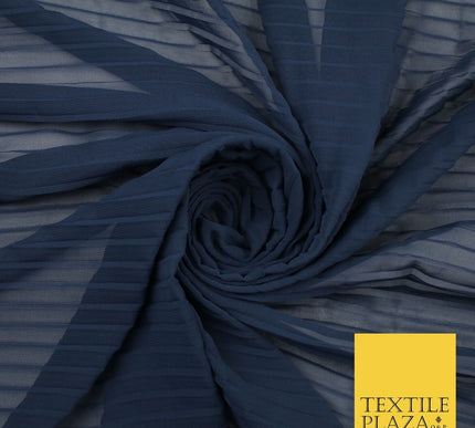 5 COLOURS -  Wide Pleated Plain Plisse Chiffon Georgette Fabric - 58" Wide