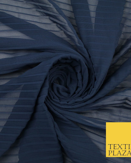 5 COLOURS -  Wide Pleated Plain Plisse Chiffon Georgette Fabric - 58" Wide