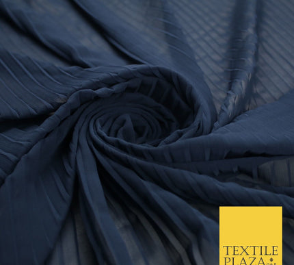 5 COLOURS -  Wide Pleated Plain Plisse Chiffon Georgette Fabric - 58" Wide