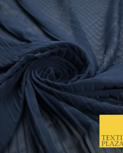 5 COLOURS -  Wide Pleated Plain Plisse Chiffon Georgette Fabric - 58" Wide