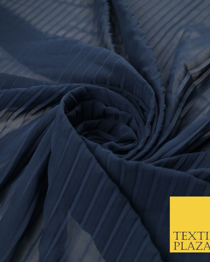 5 COLOURS -  Wide Pleated Plain Plisse Chiffon Georgette Fabric - 58" Wide