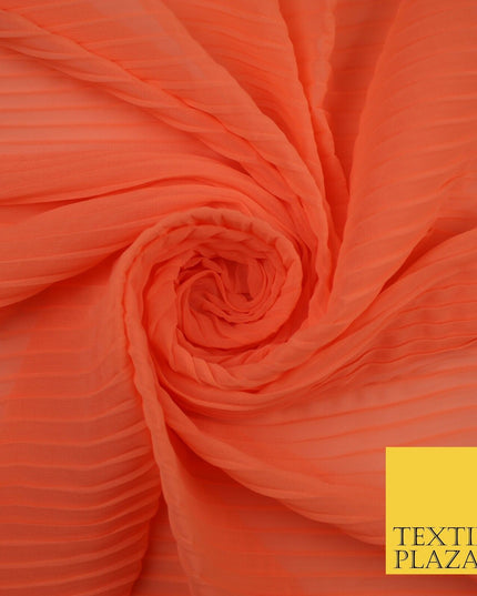 5 COLOURS -  Wide Pleated Plain Plisse Chiffon Georgette Fabric - 58" Wide