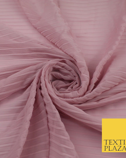 5 COLOURS -  Wide Pleated Plain Plisse Chiffon Georgette Fabric - 58" Wide